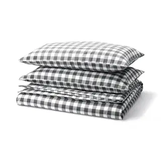 EKTANDVINGE duvet cover and 2 pillowcases, anthracite white/check, 240x220/50x80 cm