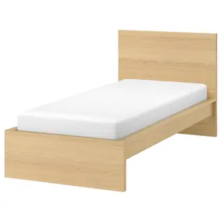 MALM bed frame, high, white stained oak veneer/Lönset, 90x200 cm