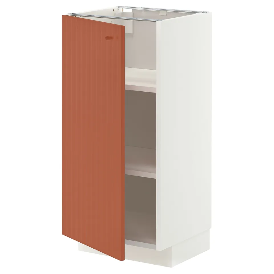 METOD Base cabinet with shelves, white/Terrsjö red-brown wave pattern, 40x37x80 cm