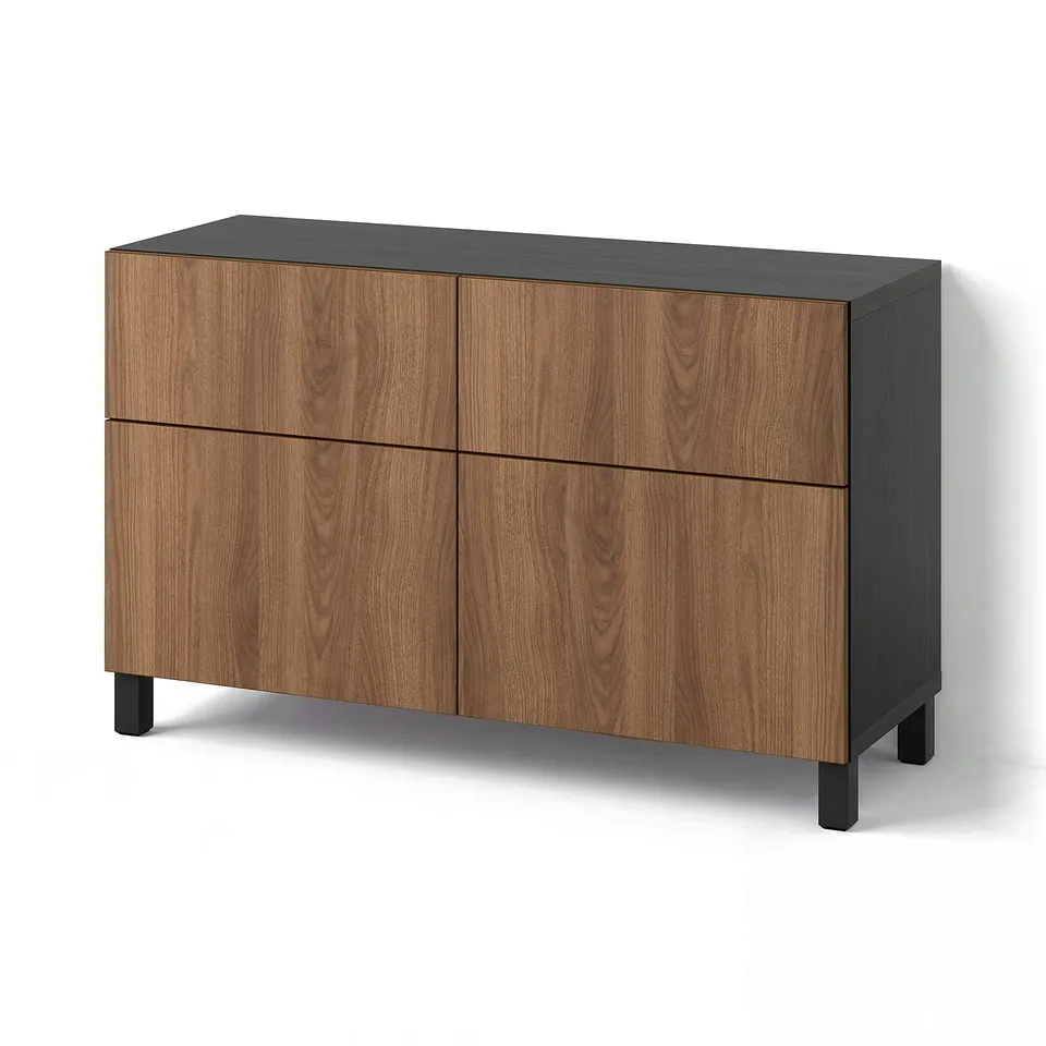 BESTÅ Storage combination w doors/drawers, black-brown Lappviken/Stubbarp/brown walnut effect, 120x42x74 cm