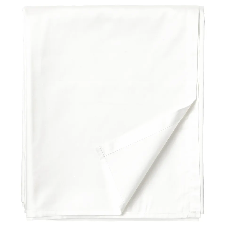 White NATTJASMIN sheets, neatly folded on white background. Made from 60% cotton, 40% lyocell, soft sateen weave.