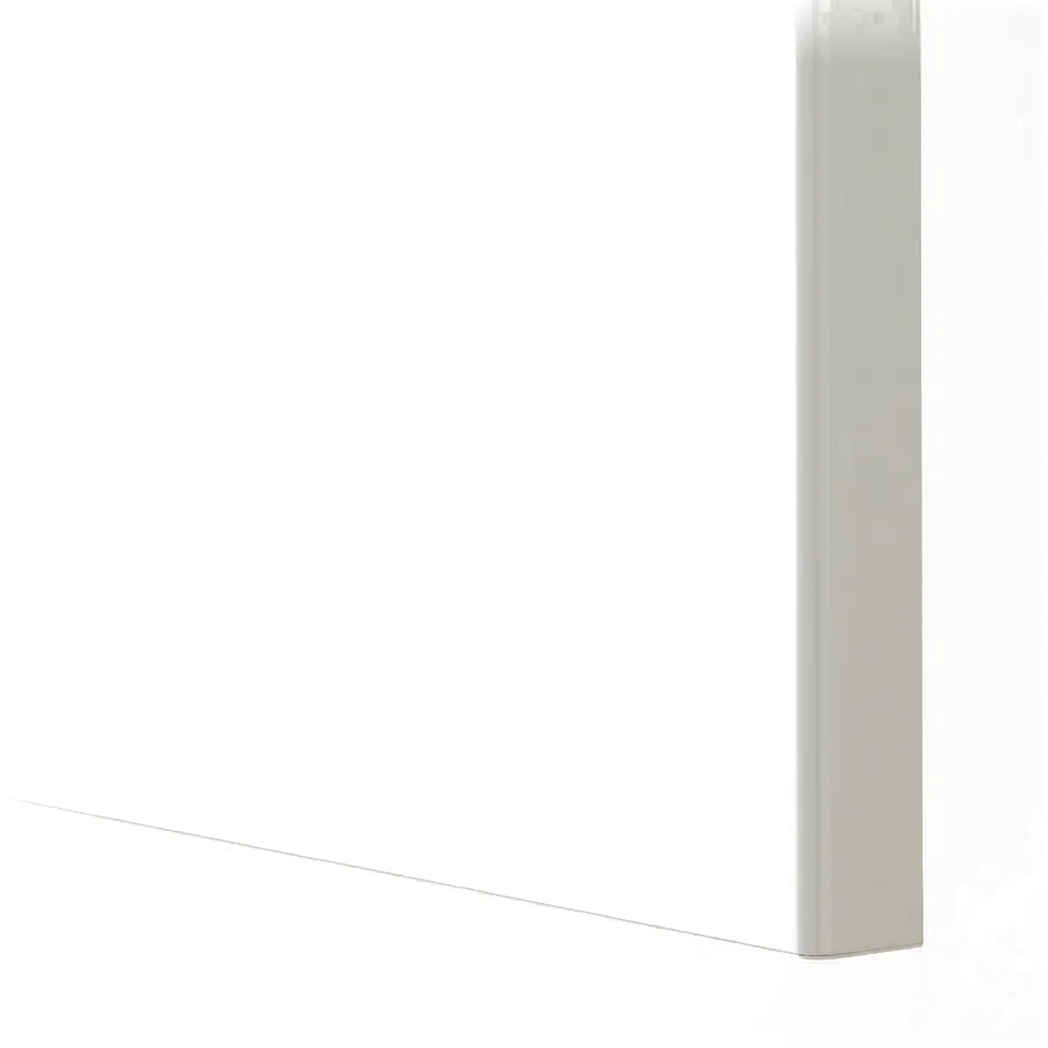 Clean, white kitchen cabinet corner. Modern, minimalist design.