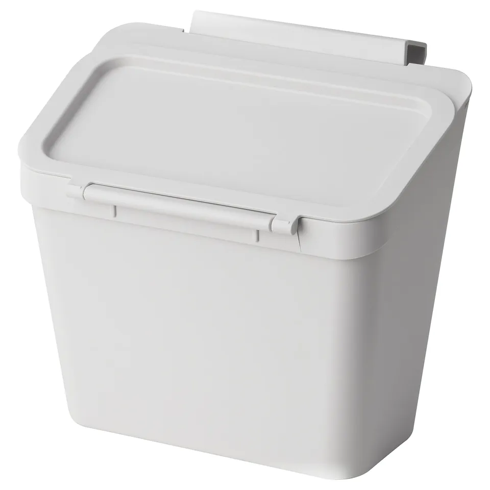 SKOLÄST, white waste bin, square, plastic, lid, door hook.
