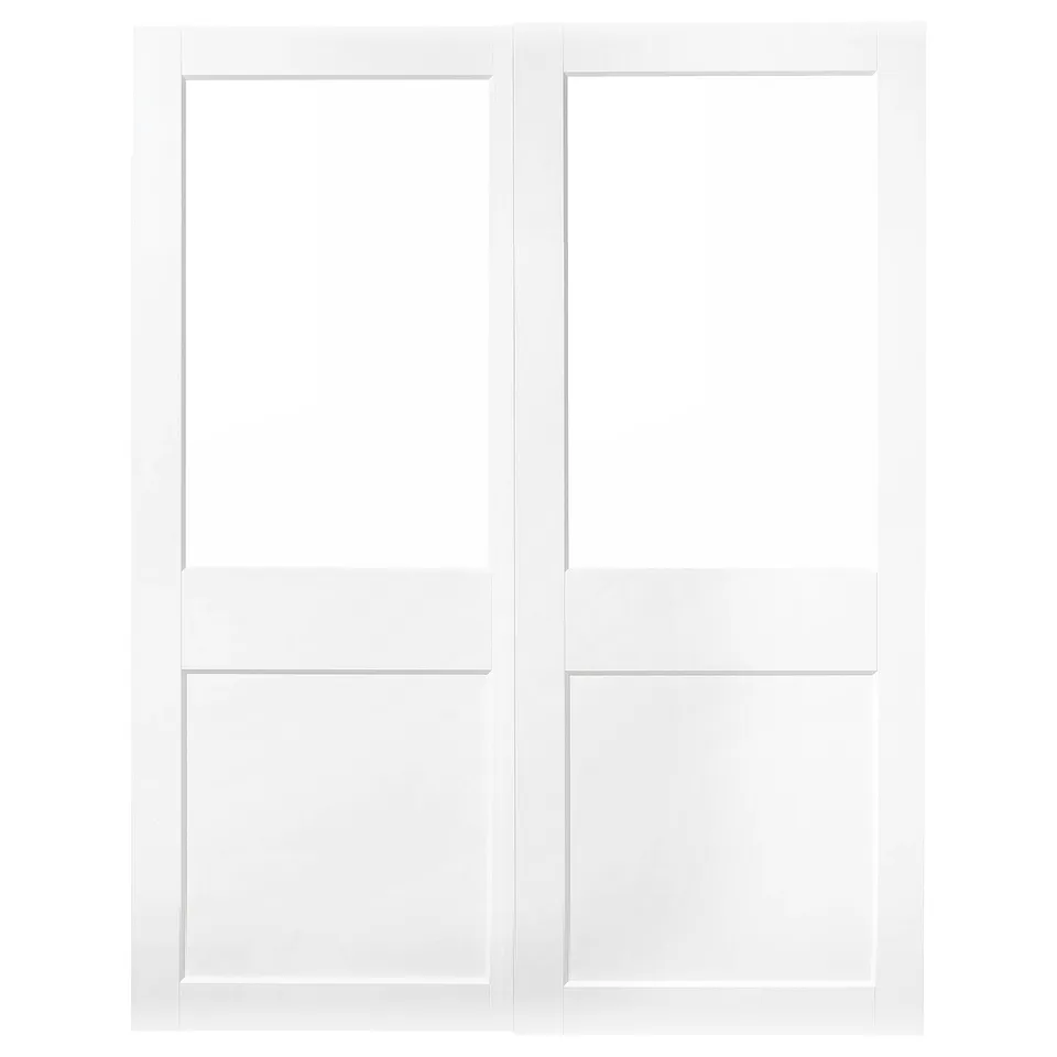 GRIMO white sliding doors, featuring glass top, for wardrobe.