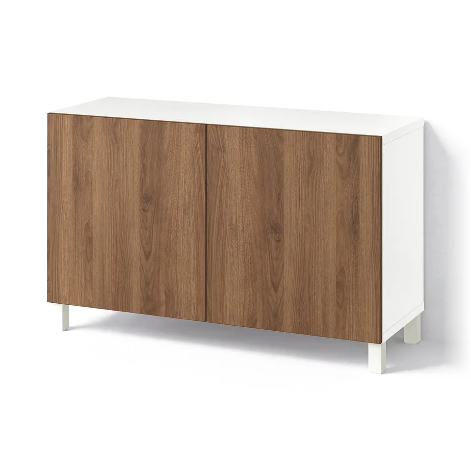 BESTÅ Storage combination with doors, white brown/Lappviken/Stubbarp brown walnut effect, 120x42x74 cm