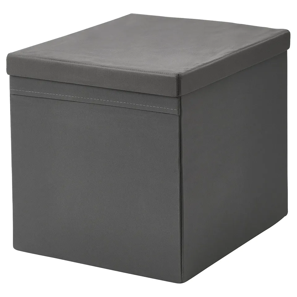 DRÖNA Box with lid, dark grey, 34x39x33 cm