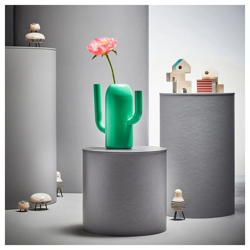 Green cactus vase/watering can by bruno adrien aguirre, powder-coated stainless steel, bold & happy decor.