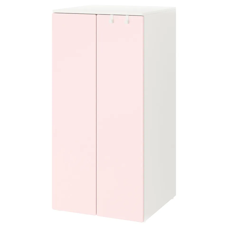 SMÅSTAD wardrobe, light pink and white, rectangular, adjustable, soft-closing doors.