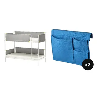 STICKAT/VITVAL set: bunk bed frame + bed pocket x2, white/light grey + blue, 90x200 cm