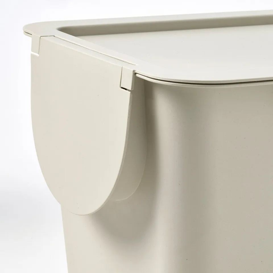 TRÖSKNING Bin with lid, light beige, 12 l