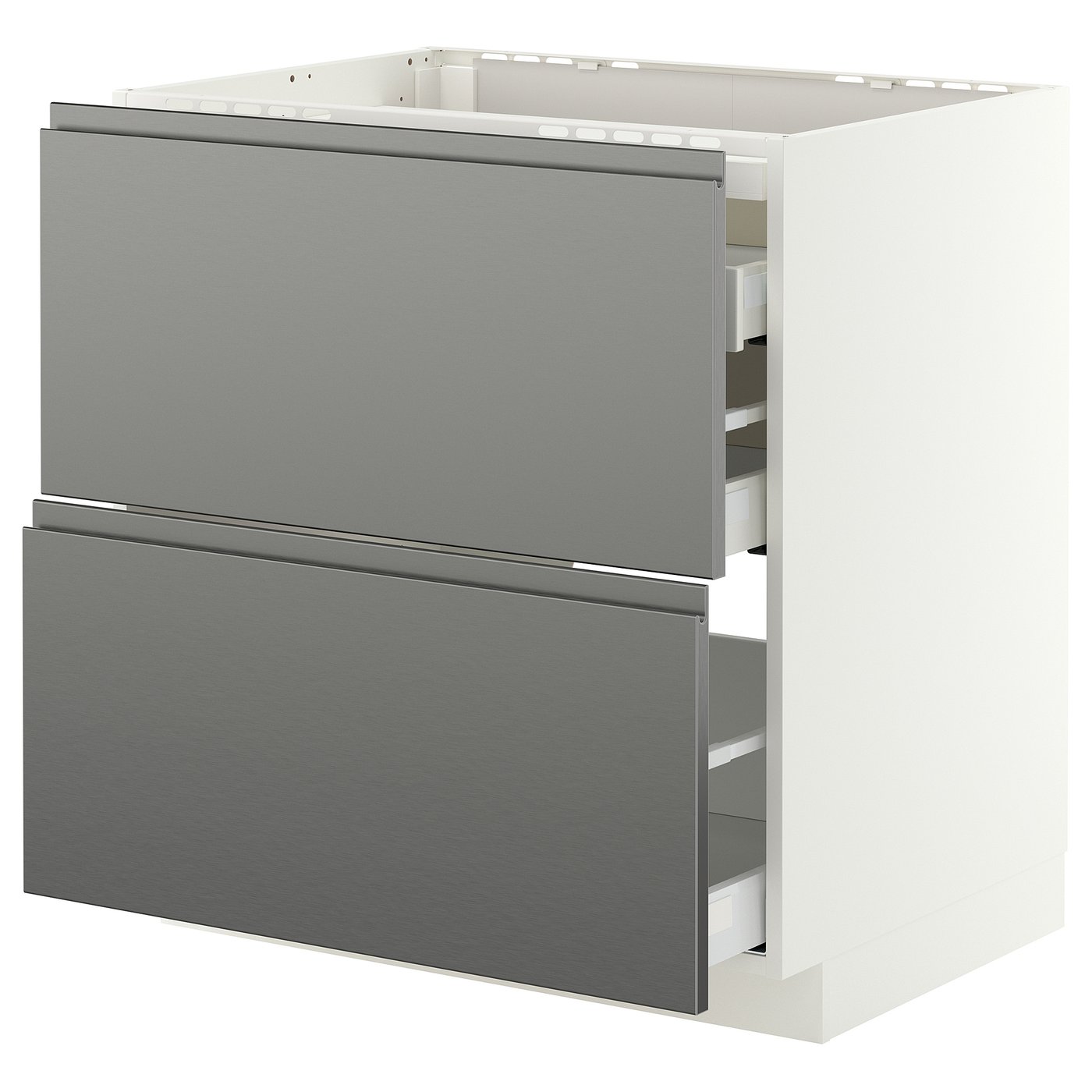 METOD / MAXIMERA Base cab f hob/2 fronts/3 drawers, white/Voxtorp stainless steel effect, 80x60 cm