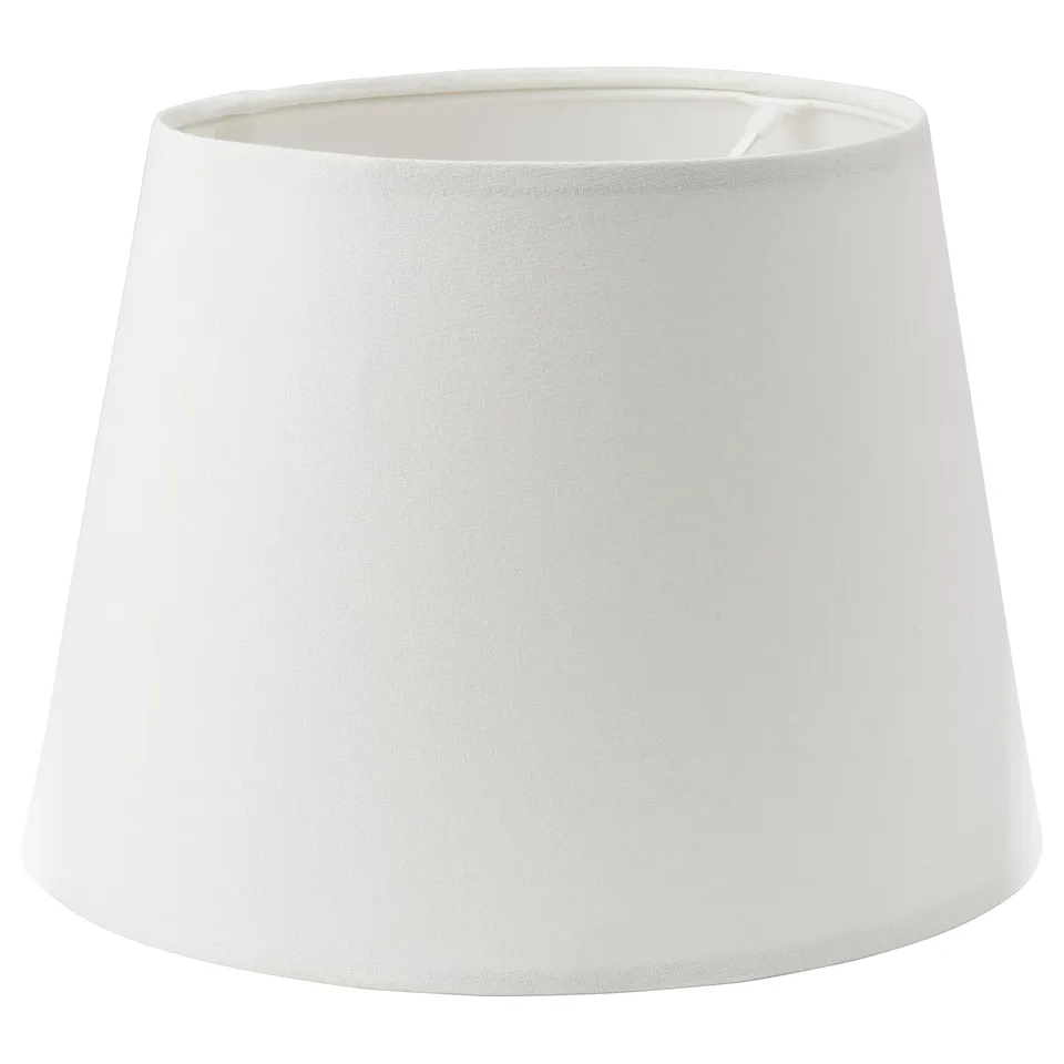 SKOTTORP: white fabric lampshade, conical shape, diffuses soft light.