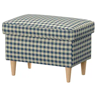 STRANDMON footstool with storage, Sulviken blue/beige, Length 60 x Width 40 x Height 44 cm