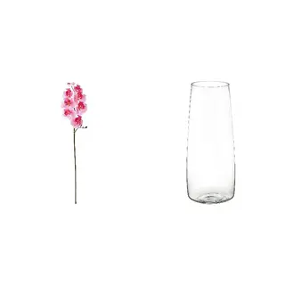 artificial flower + vase set: artificial flower + vase, in/outdoor/Orchid pink + clear glass, 60 cm