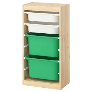 TROFAST set: frame + storage box x2 + storage box x2, light white stained pine + bright green + white, 44x91 cm