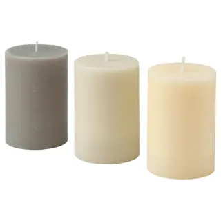 LOTSFÅGEL scented pillar candle, Vanilla beige, Height 10 cm