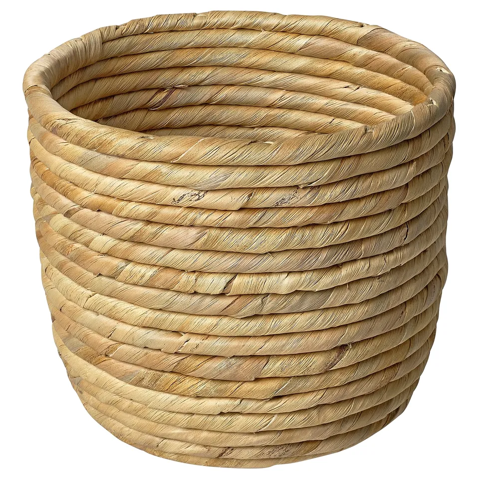 SANDÖDLA: natural woven basket, beige, round, mixed sedge and water hyacinth, rustic natural texture.