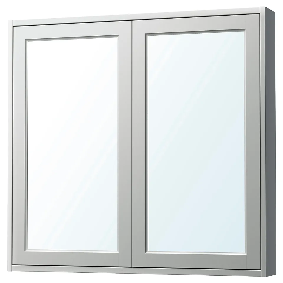 TÄNNFORSEN mirror cabinet: grey, rectangular, bevelled panels, wall-mounted, light grey finish.