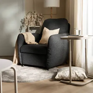 BJÖRKÅSEN/EKOLSUND/STOENSE/VALLKRASSING set: recliner + rug, low pile + laptop stand + throw, Gunnared dark grey + off-white + beige, Width 89 x Depth 97 x Height 103 cm
