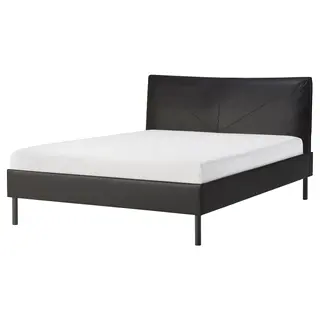 SLÅTTERGUBBE upholstered bed frame, Bomstad dark brown/Luröy