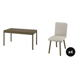 TONSTAD set: dining table + chair x4, brown stained oak veneer + Fridtuna light beige/brown oak effect, 150x80 cm