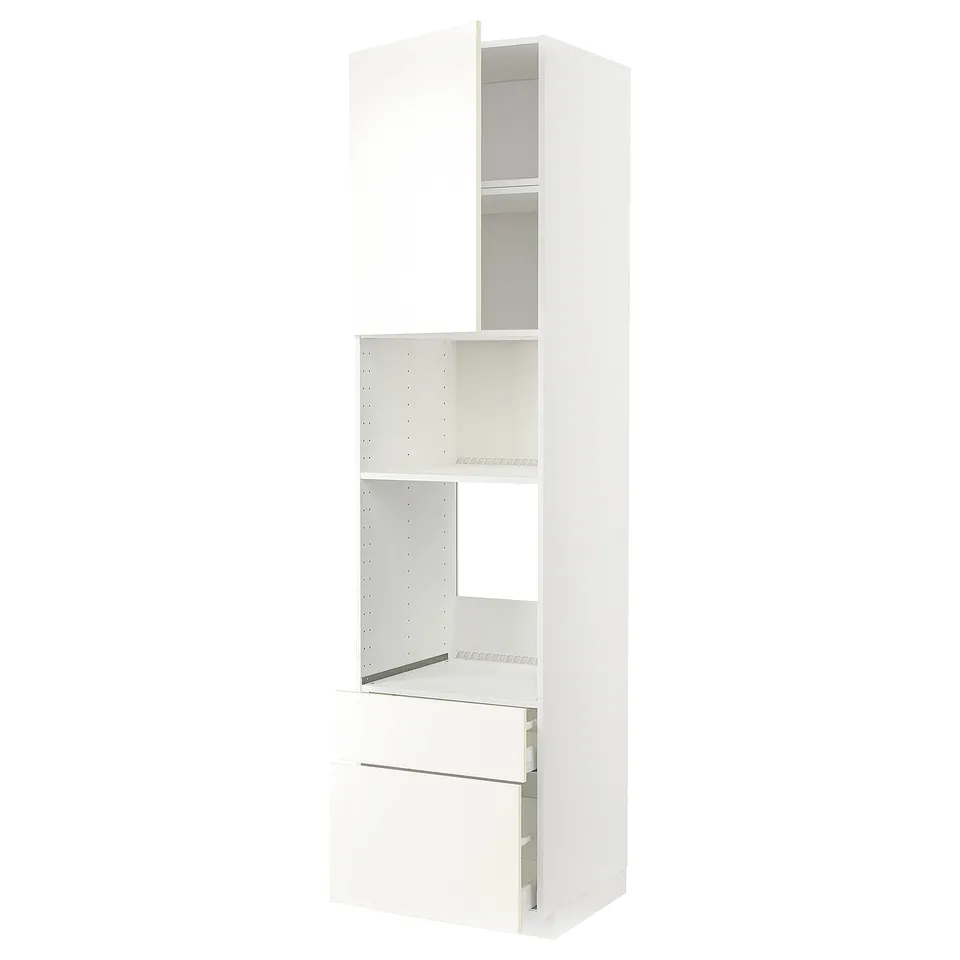 White METOD kitchen unit, modern design with drawers and shelves.