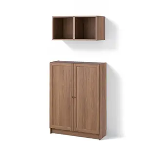 BILLY / EKET storage combination with doors, brown walnut effect, Height 106 x Depth 30 x Width 80 cm
