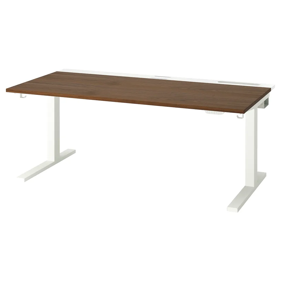 MITTZON desk: rectangular, wooden top, white legs, electric height adjustable.