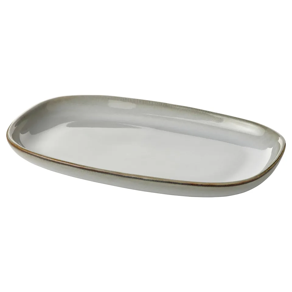 GLADELIG oval plate: light grey, stoneware, smooth edge, classic shape, simple design.
