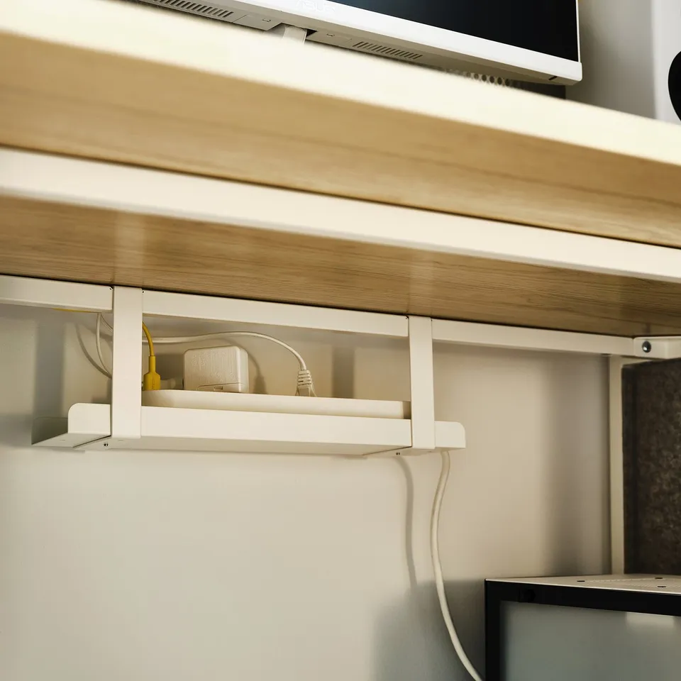 Adjustable gaming station with monitor, pc tower, hidden gear.