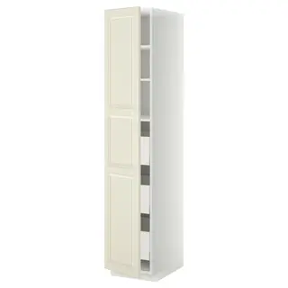 METOD / MAXIMERA high cabinet with drawers, white/Bodbyn off-white, 40x60x200 cm