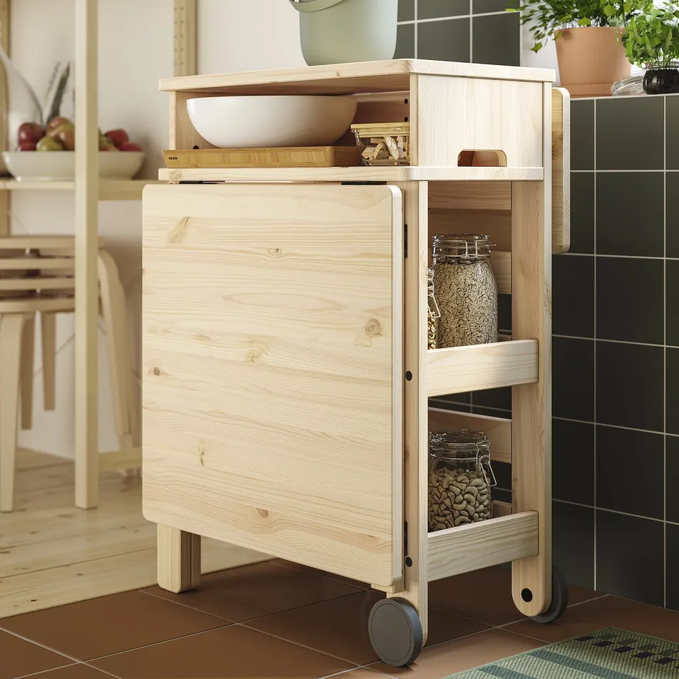 part: RESARÖ mobile drop-leaf table w storage