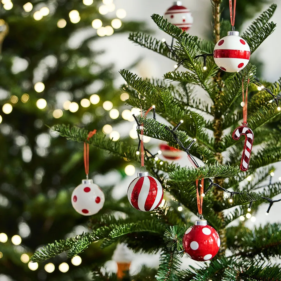VINTERFINT Tree ornament, mixed patterns/red/white, 6 cm