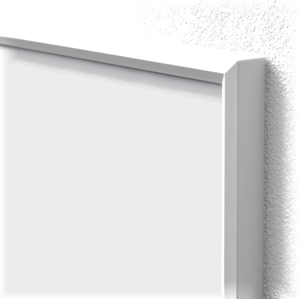 Close-up view of a white picture frame corner, showcasing smooth, high-quality edges.