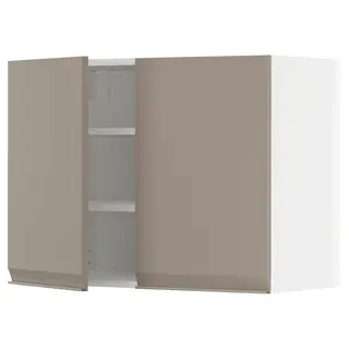 METOD wall cabinet with shelves/2 doors, white/Upplöv matt dark beige, 80x37x60 cm