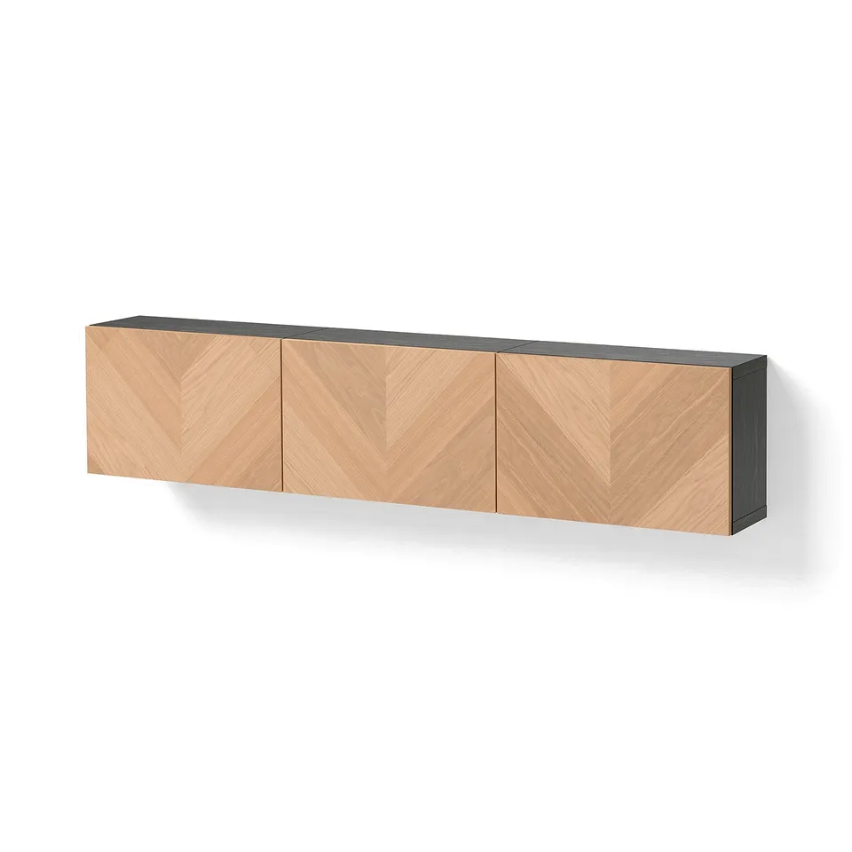 BESTÅ Wall-mounted cabinet combination, black-brown/Hedeviken oak veneer, 180x22x38 cm
