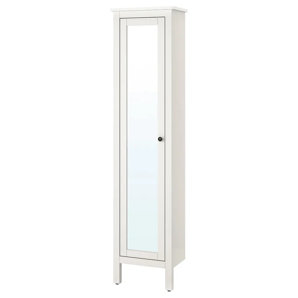 HEMNES white cabinet with mirror & adjustable shelves for humid areas.