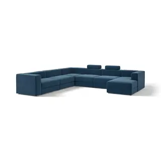 JÄTTEBO u-shaped sofa, 7-seat, with chaise longue, right with headrests/Samsala dark blue, Height 87 x Depth 95 cm