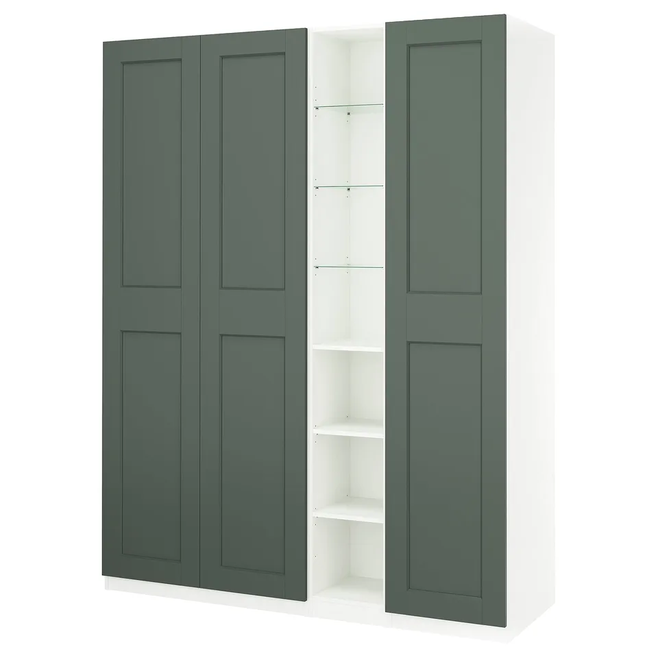 PAX / GRIMO Wardrobe combination, white grey-green/white, 185x60x236 cm