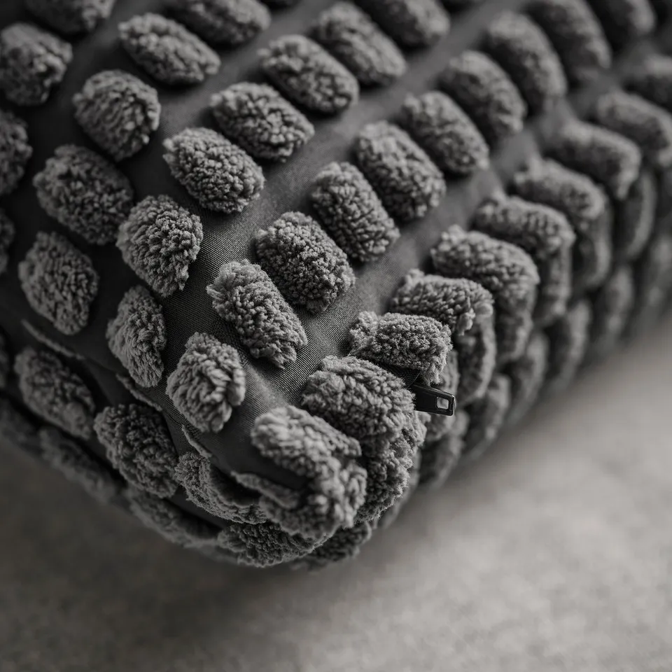 Textured cushion cover with soft, rounded, raised patterns, appearing durable and high-quality.