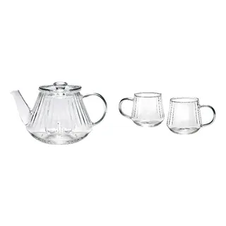teapot x1 + teacup x2 set: teapot + teacup, clear glass, Height 10 cm