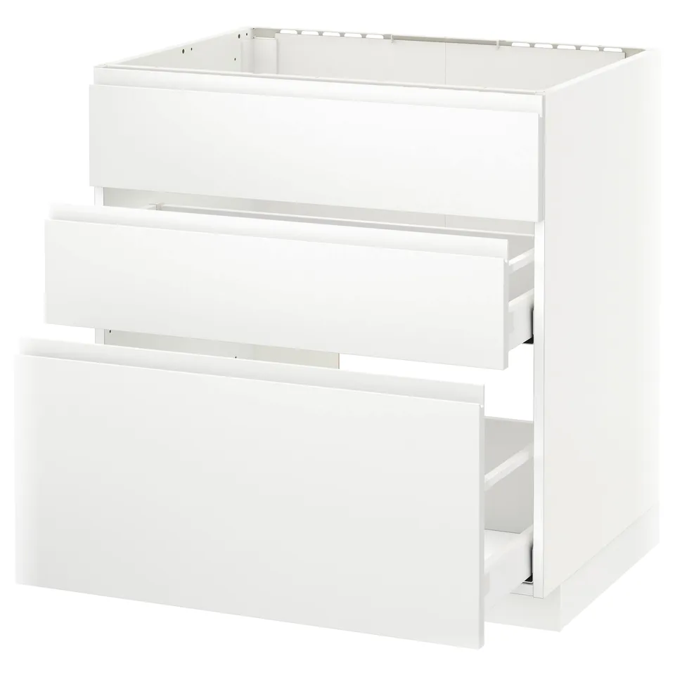 A white METOD kitchen cabinet with two pull-out drawers and a flat top surface. Modern design with clean, minimalistic lines.