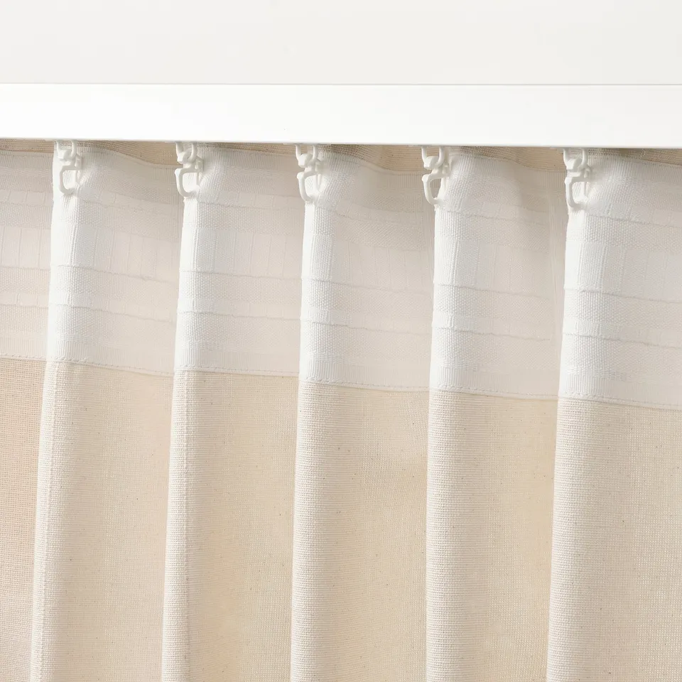 LENDA Curtains with tie-backs, 1 pair, off-white/with heading tape, 140x160 cm
