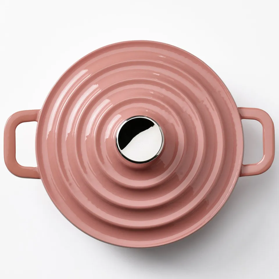 VARDAGEN Pot with lid, enamelled cast iron light pink, 2.5 l