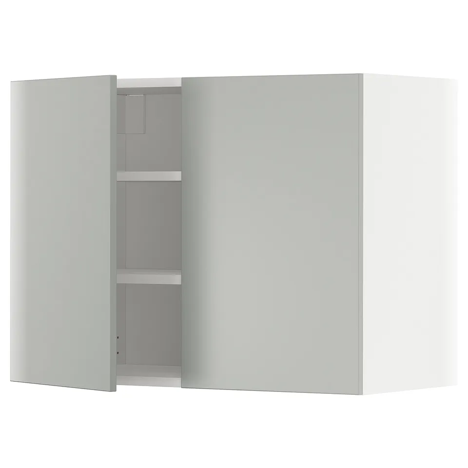 Grey wall-mounted kitchen cabinet, rectangular, flat-panel design.