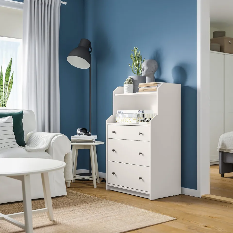 part: HAUGA chest of 3 drawers with shelf