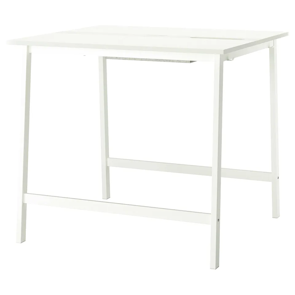 MITTZON white metal desk, sleek square design with cable management.