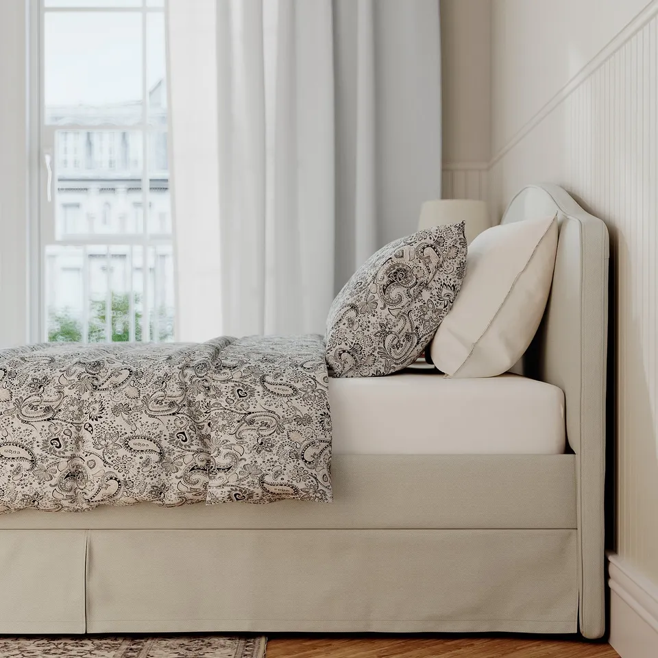 Clean, dust-free space under bed; soft headboard for comfort.