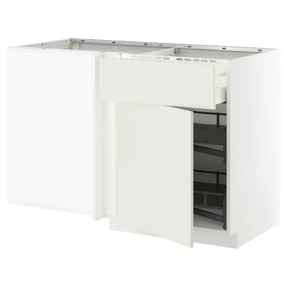 METOD white kitchen unit. Clean, rectangular design with pull-out shelf.