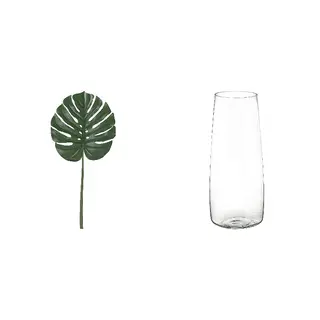 artificial flower + vase set: artificial leaf + vase, in/outdoor/Monstera green + clear glass, 80 cm